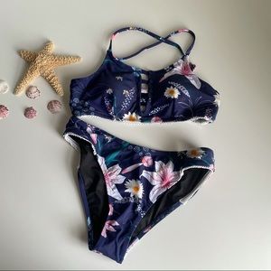 Navy Blue & Floral Cupshe Bikini (Medium)